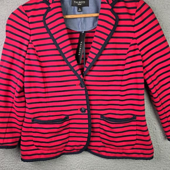 Talbots Blazer Jacket SP Red Blue Striped Cotton Knit Patriotic Nautical NWT - Picture 10 of 16
